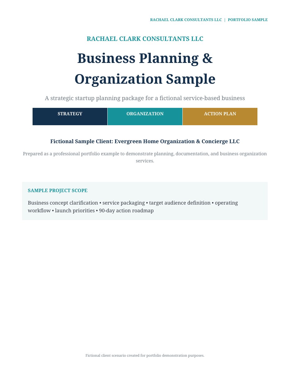 Cover of the fictional Business Planning and Organization Sample