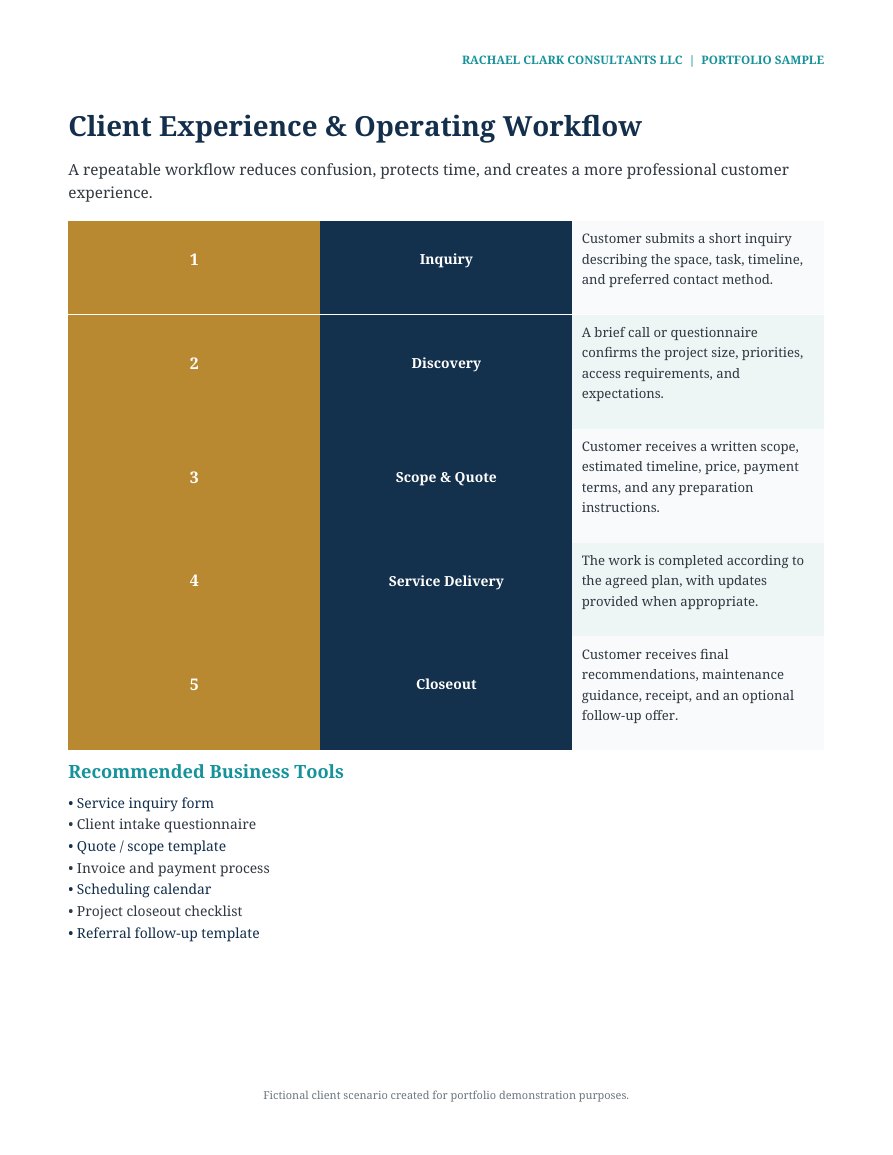 Miniature preview of the client experience and operating workflow page